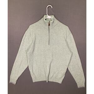 BORN 100% Cashmere Quarter Zip Green/Gray Sweater With Elbow Pads Sz Large